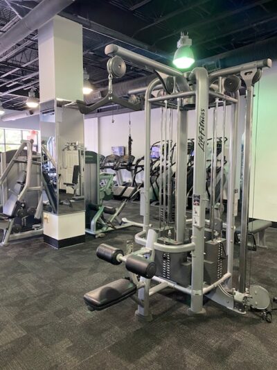 multi jungle, life fitness, lat pull down, triceps extension, cable row